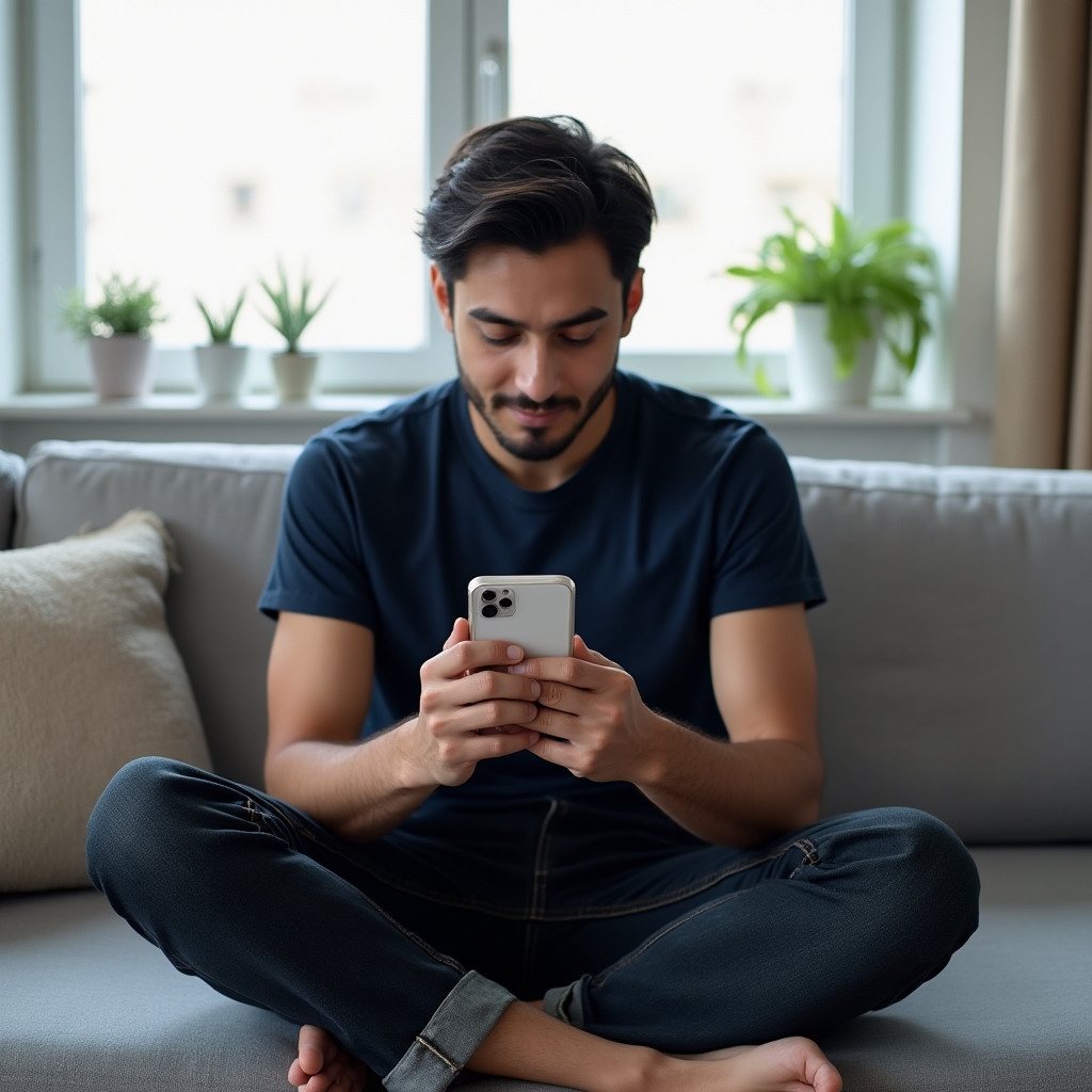 Person holding a phone completing a plant quiz onboarding form with a houseplant visible in the background
